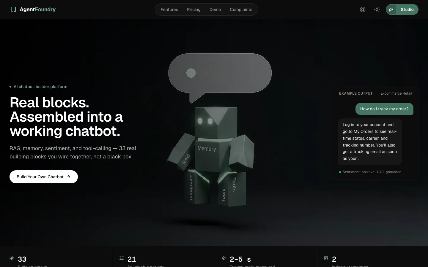 Screenshot of the AgentFoundry home page