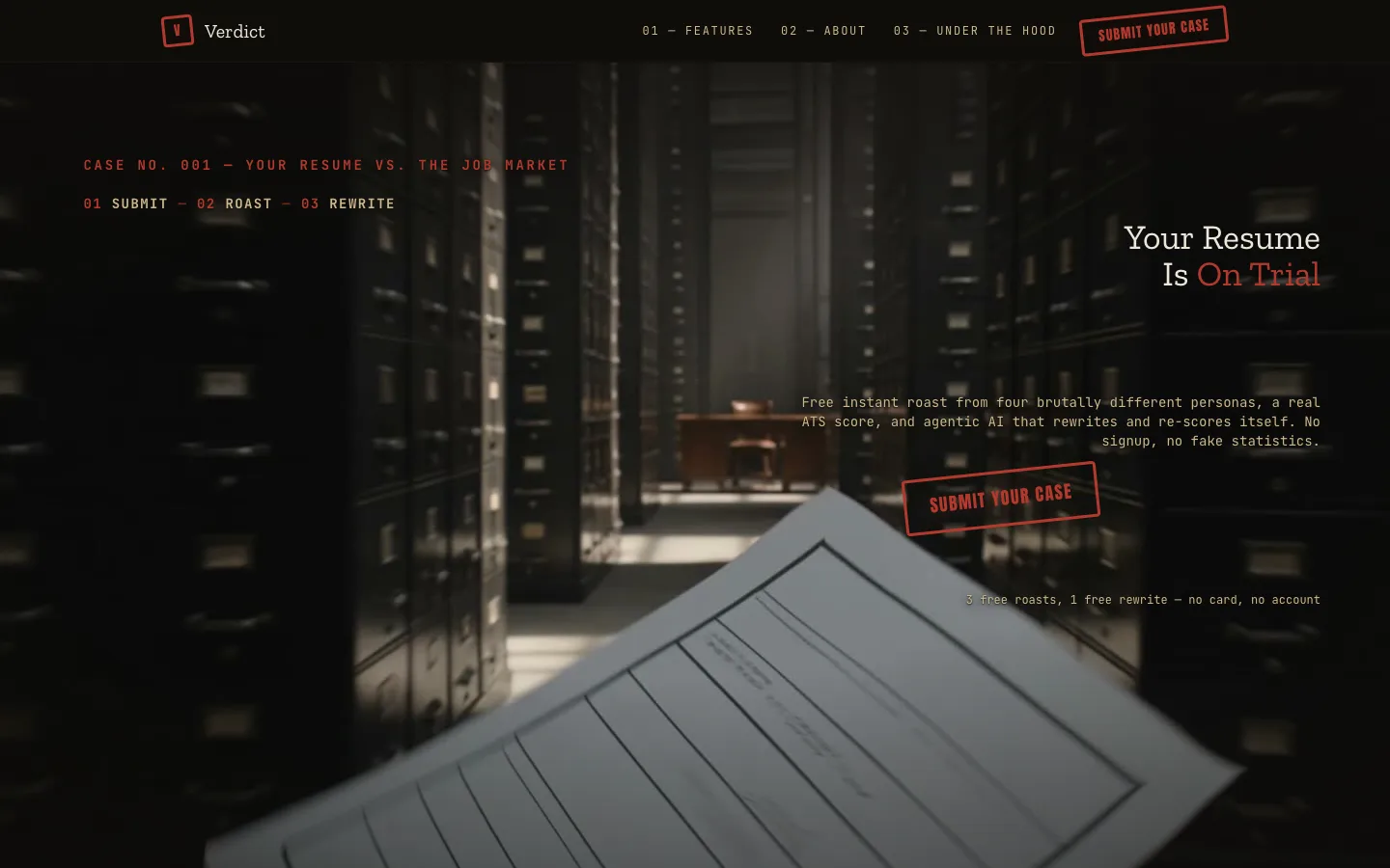 Screenshot of the Verdict home page